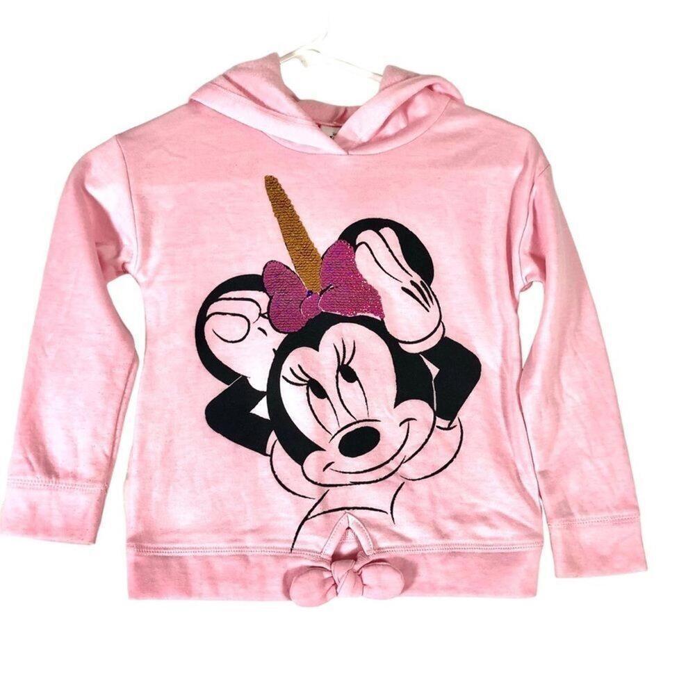 Minnie Mouse Disney SZ 6 Girlie Pink Pullover Hoodie Sequins With a Few Flaws
